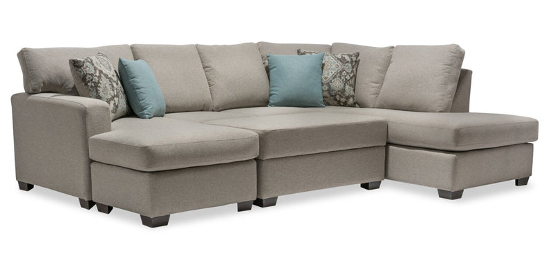 Belle 3 Piece Linen Look Fabric Right Facing Sectional Taupe