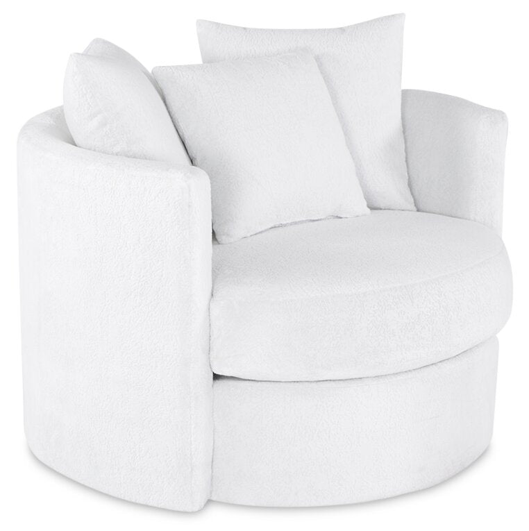 Ellis Chenille Swivel Cuddler Chair - Plush Heaven