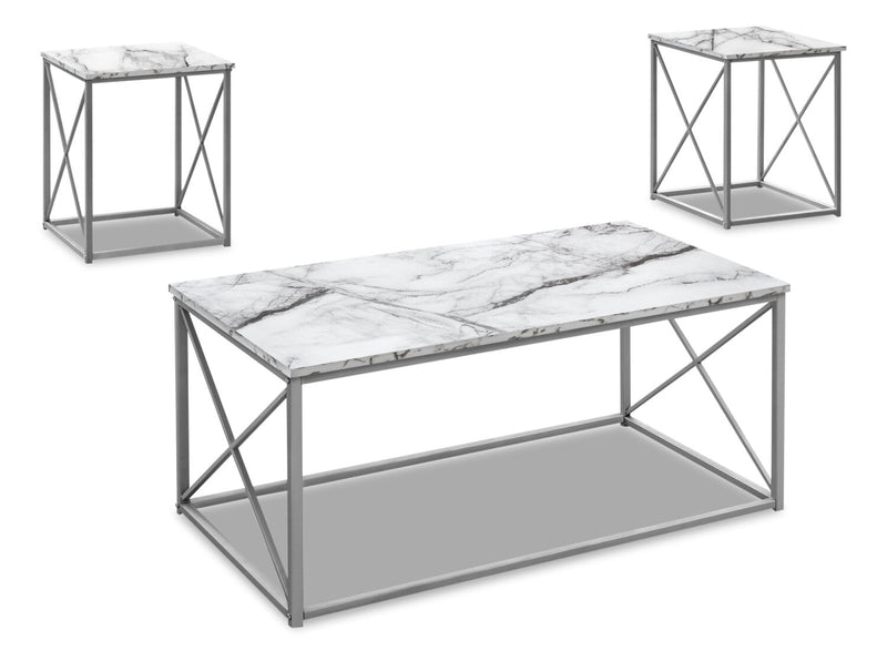 Piercey 3-Piece Coffee and Two End Tables Package - White Marble-Look