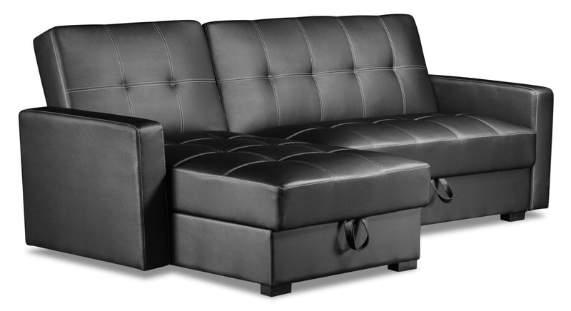 Caledon 2-Piece Leather-Look Left-Facing Futon Sectional - Black