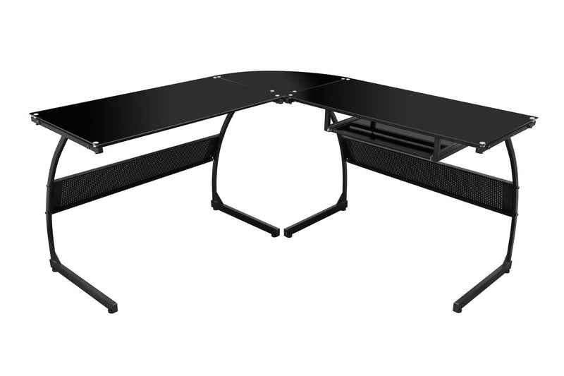 Lazar L-Shape Glass Desk - Black