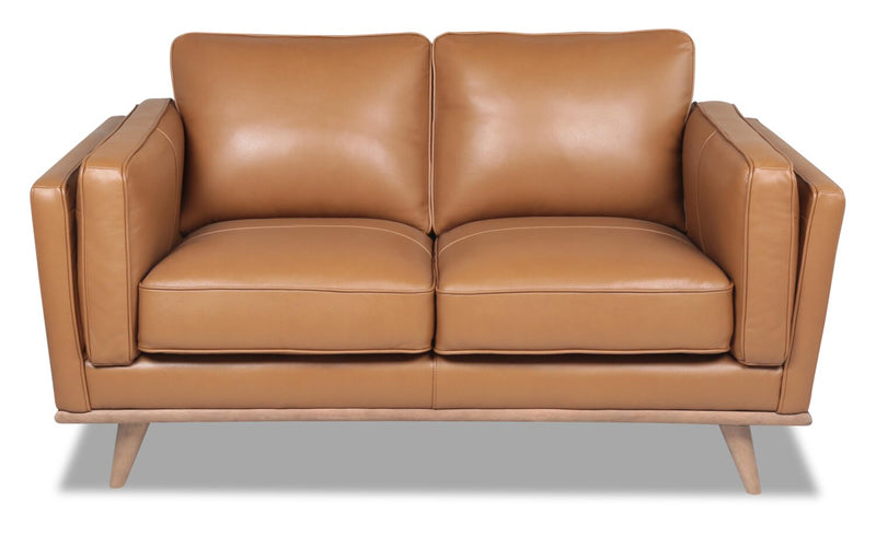 Marlott Top-Grain Genuine Leather Loveseat - Caramel
