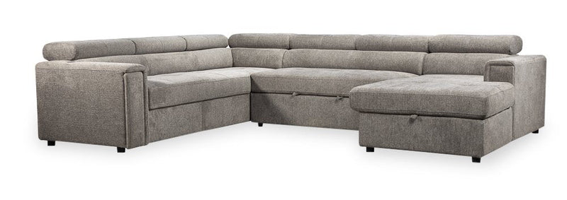 Romilly 3-Piece Linen-Look Fabric Right-Hand Sleeper Sectional - Grey