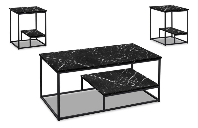 Seward 3-Piece Coffee and Two End Tables Package - Black
