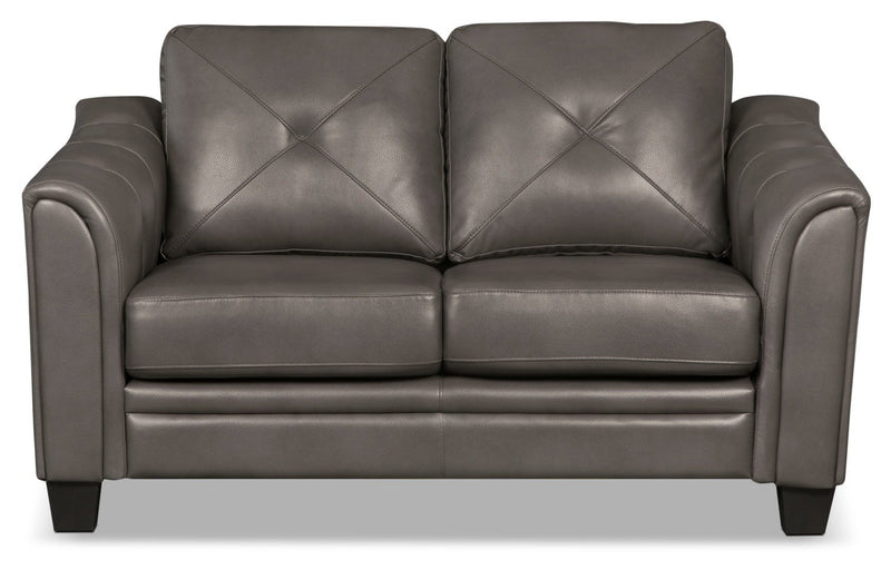 Henrick Leather-Look Fabric Loveseat - Grey