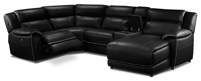 Southminster 5-Piece Leather Sectional with Right-Facing Chaise - Black