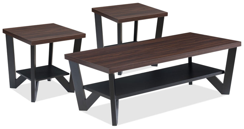Portroe 3-Piece Coffee and Two End Tables Package - Black