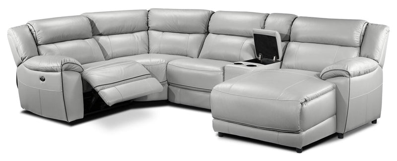 Southminster 5-Piece Leather Sectional with Right-Facing Chaise - Grey