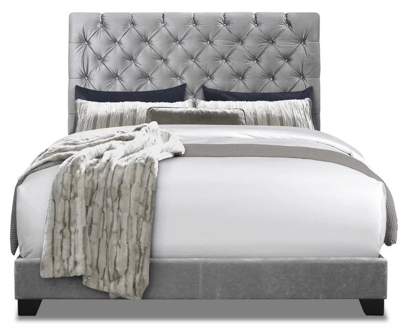 Charlotte Upholstered Queen Bed with Crystal Accents - Light Grey