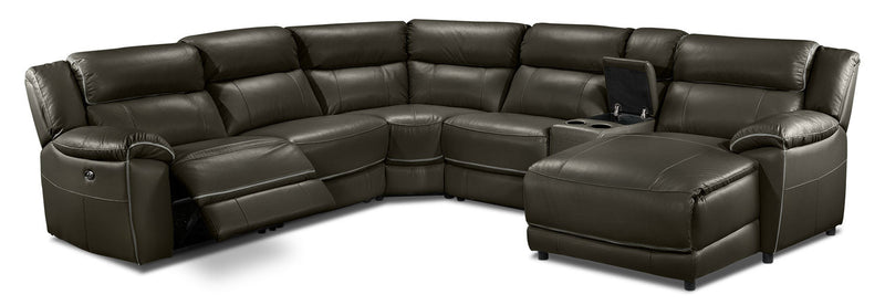 Southminster 6-Piece Leather Sectional with Right-Facing Chaise - Charcoal Grey
