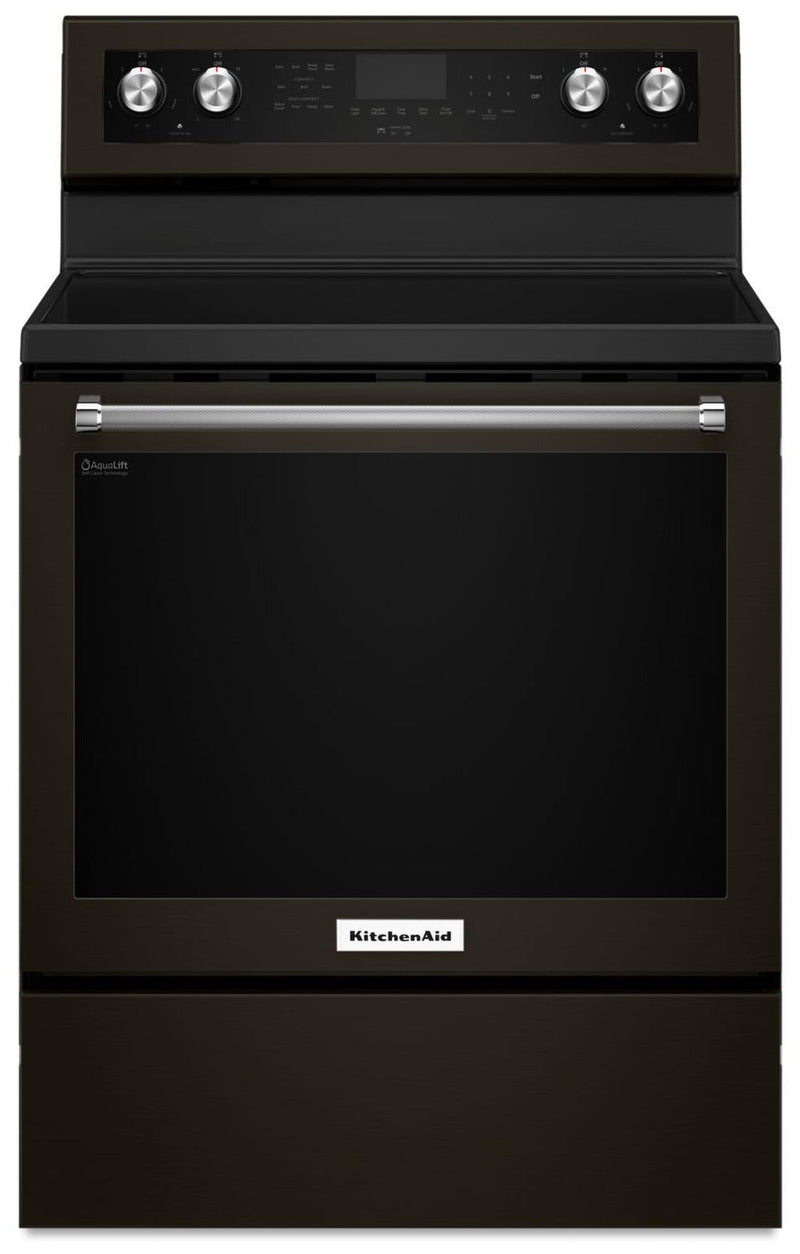 KitchenAid Black Stainless Steel Freestanding Electric Convection Range (6.4 Cu. Ft.) - YKFEG500EBS