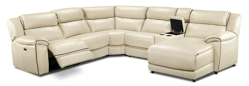 Southminster 6-Piece Leather Sectional with Right-Facing Chaise - Pebble
