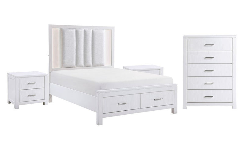 Marie 5-Piece King Storage Bedroom Package - White/Silver