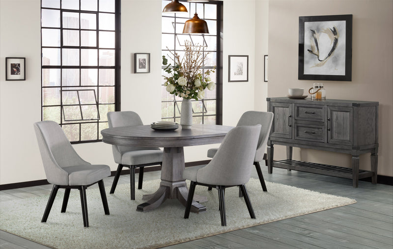 Robin 5-Piece Round Dining Set with Host Side Chairs - Brushed Pewter/Grey