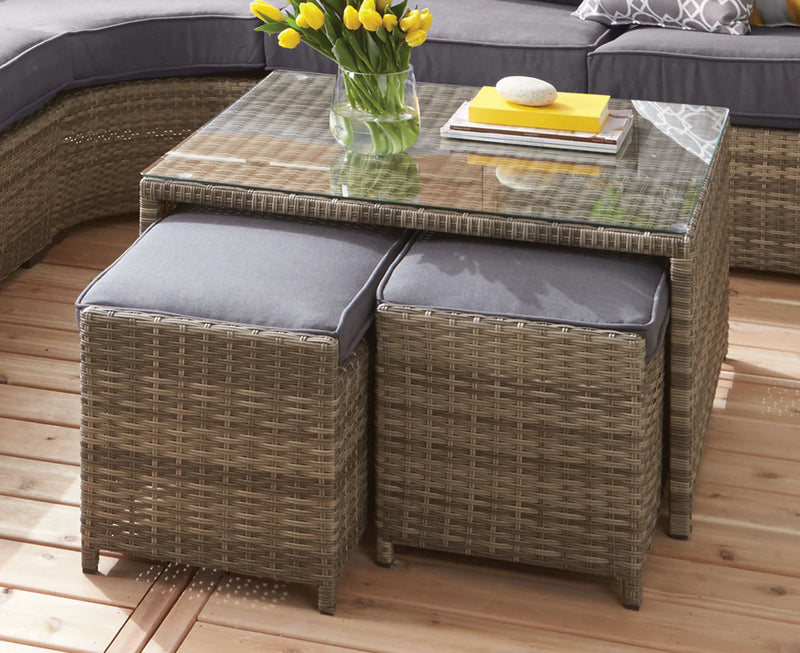 Shannonbridge Outdoor Coffee Table with 2 Ottomans - Grey