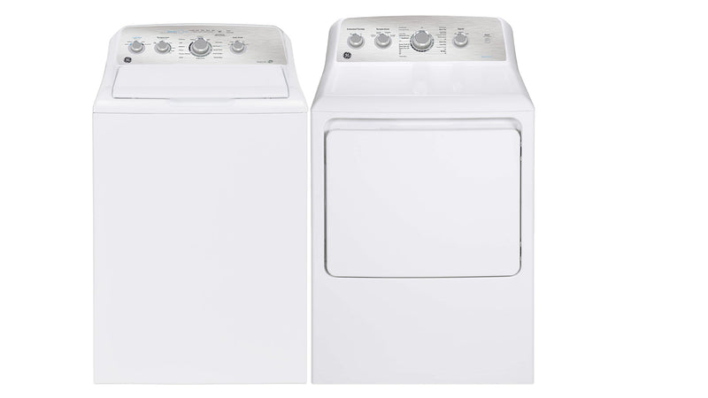 GE White Top-Load Washer (4.9 Cu. Ft.) & GE White Gas Dryer with SaniFresh Cycle (7.2 Cu. Ft.) - GTW451BMRWS/GTD45GBMRWS