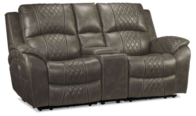 Kalinan Dual Power Reclining Loveseat with Console - Granite