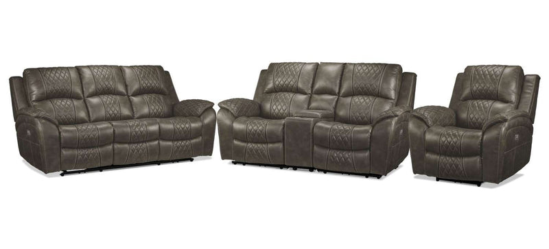 Kalinan Dual Power Reclining Sofa, Dual Power Reclining Loveseat and Dual Power Recliner Set - Granite