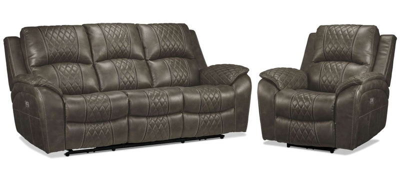 Kalinan Dual Power Reclining Sofa and Dual Power Recliner - Granite