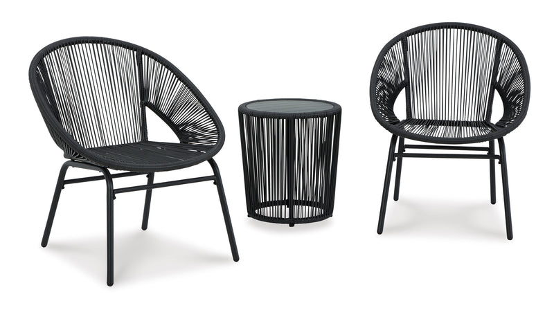 Glenora 3-Piece Outdoor Table and Chair Set - Black/Grey