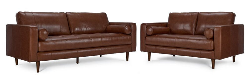 Loire Leather Sofa/Loveseat Set - Cobblestone