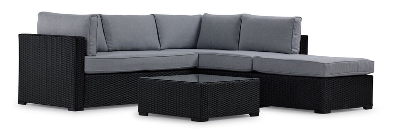 Marisol 2-Piece Outdoor Sectional with Ottoman and Coffee Table - Black/Grey