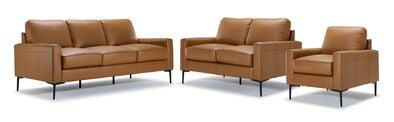 Arcadia Leather Sofa, Loveseat and Chair Set - Saddle