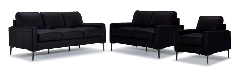 Arcadia Leather Sofa, Loveseat and Chair Set - Raven