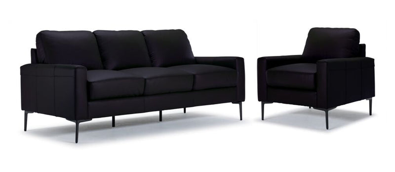 Arcadia Leather Sofa and Chair Set - Raven
