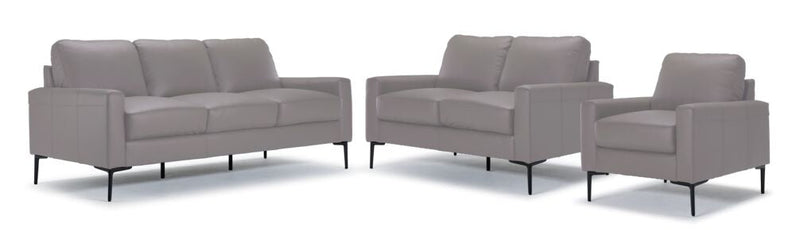 Arcadia Leather Sofa, Loveseat and Chair Set - Cloud Grey