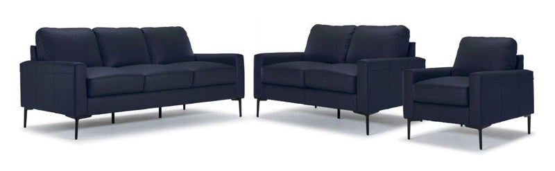 Arcadia Leather Sofa, Loveseat and Chair Set - Navy