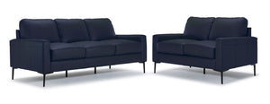 Arcadia Leather Sofa and Loveseat Set - Navy