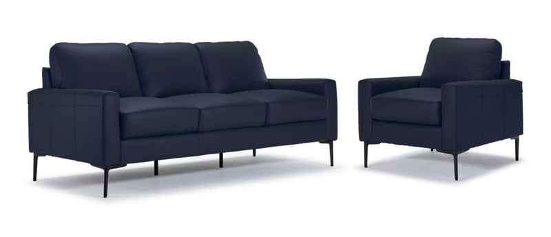 Arcadia Leather Sofa and Chair Set - Navy