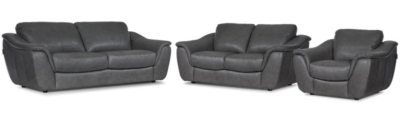 Iver Leather Sofa, Loveseat and Chair Set - Grey