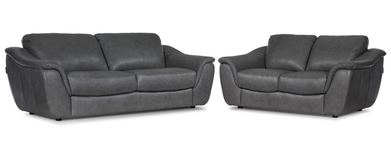 Iver Leather Sofa and Loveseat Set - Grey