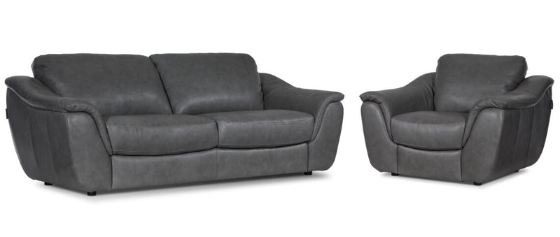 Iver Leather Sofa and Chair Set - Grey