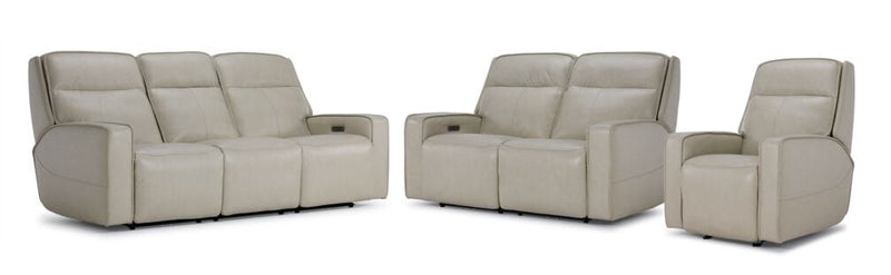 Lyle Leather Triple Power Reclining Sofa, Loveseat and Recliner Set - Ivory