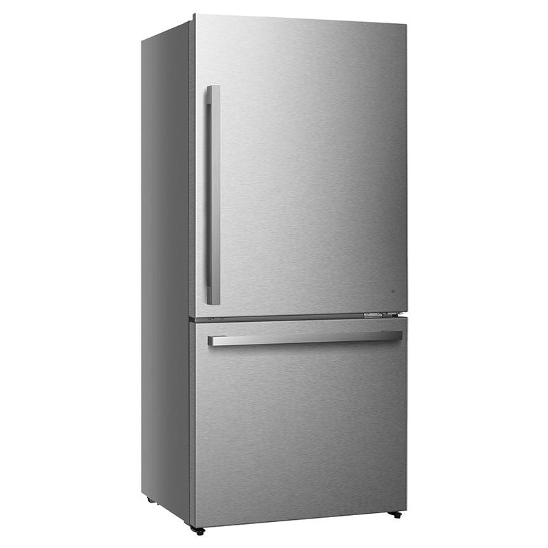 Hisense Fingerprint Resistant Titanium 32" Counter-Depth Bottom Mount Fridge (17 Cu.Ft) - RB17A2CSE Side angle view