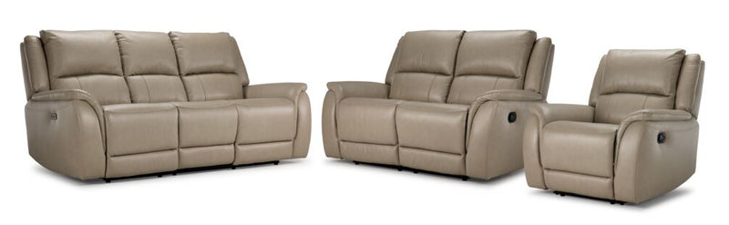 London Leather Reclining Sofa, Loveseat and Recliner Set - Taupe