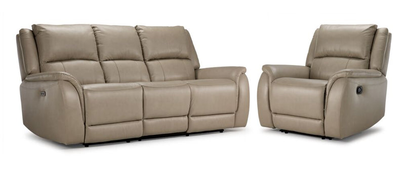 London Leather Reclining Sofa and Recliner Set - Taupe