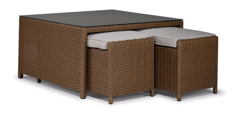 Shannonbridge Outdoor Coffee Table with 2 Ottomans - Brown/Beige