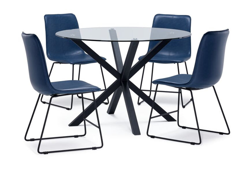 Donell 5-Piece Round Dining Set - Black/Blue
