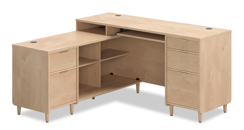 Beacon Hill Commercial Grade L-Shaped Desk - Natural Maple