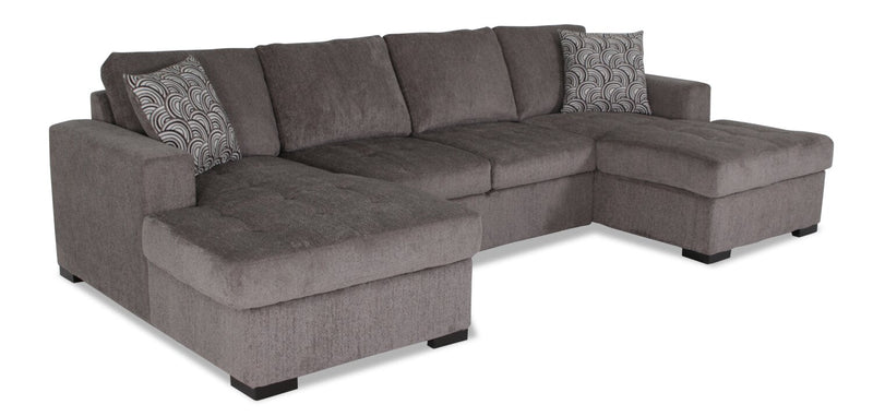 Tales 3-Piece Chenille Sleeper Sectional Sofa with Two Chaises - Pewter