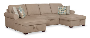 Valley 3-Piece Chenille Sleeper Sectional - Taupe