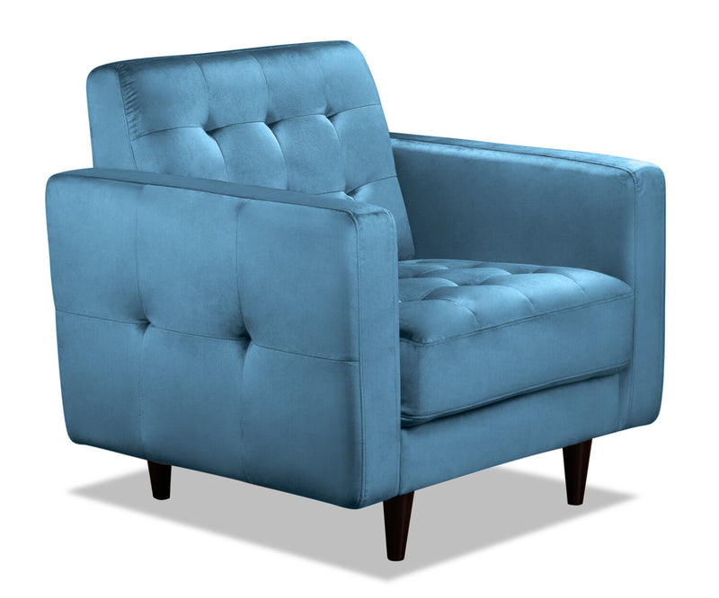 Devlin Velvet Chair - Blue - Glam, Modern, Retro style Chair in Blue Plywood, Solid Woods