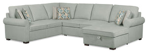 Valley 3-Piece Chenille Right-Facing Sleeper Sectional - Seafoam