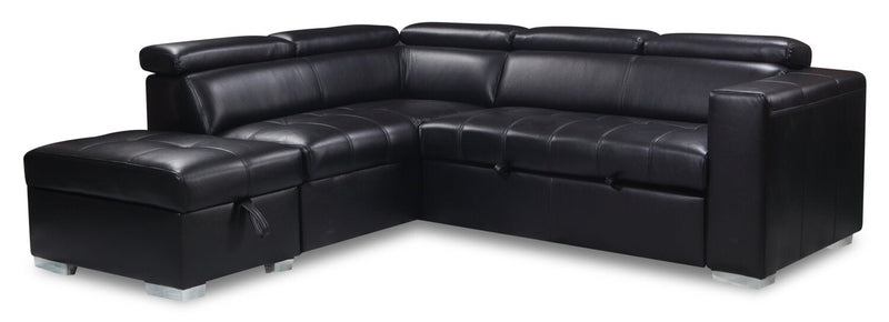 Drake 3-Piece Leather-Look Fabric Left-Facing Sleeper Sectional - Black 