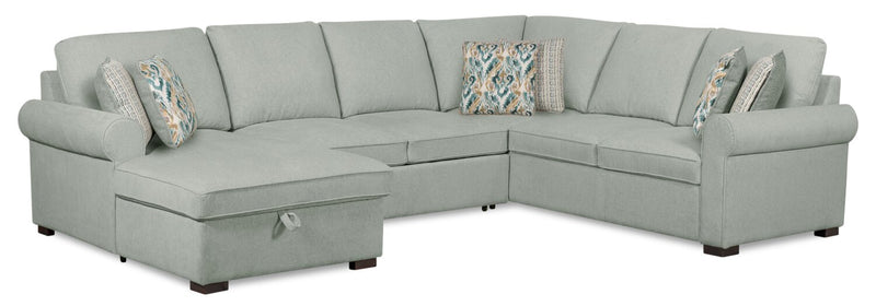Valley 3-Piece Chenille Left-Facing Sleeper Sectional - Seafoam