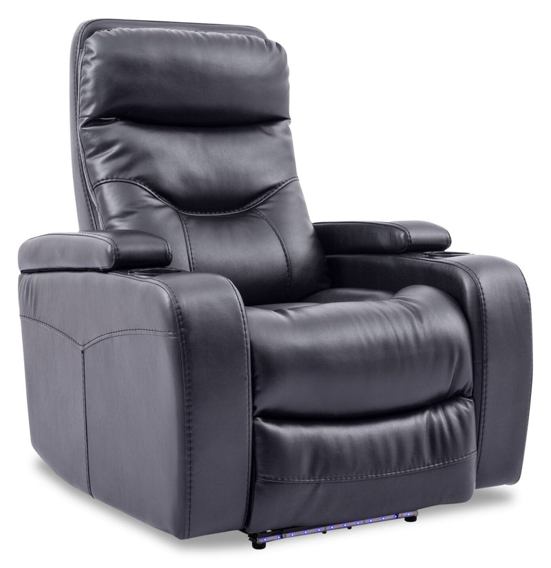 Glow Leather-Look Fabric Power Recliner with Adjustable Headrest - Black 